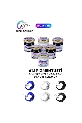 6'lı Opak & Transparan Sıvı Pigment Boya Seti / Epoksi Için/ 2 Adet Beyaz/ 2 Adet Siyah/ 2 Adet Mavi
