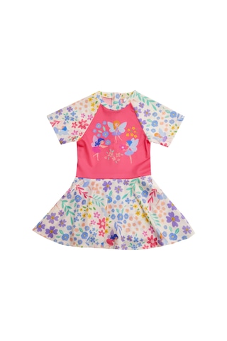 Uv Korumalı Kısa Kollu Şortlu Elbise Mayo Kız Çocuk Yüzücü Mayo 5227 Beyaz Beyaz01 Beyaz