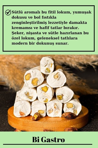 Sütlü Fıstıklı Çifte Kavrulmuş Fitil Lokum - Türk Lokumu - 400 Gr