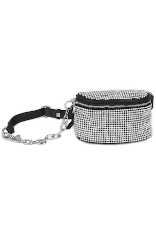 Nas Bag Kadın Bel Ve Body Bag Black Diamond Siyah Taşlı Şık Çanta Gümüş Taşlı