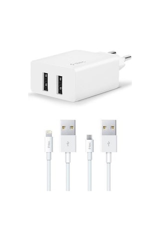 Ttec 2scs21db Smartcharger Duo 2.4a Seyahat Şarj Aleti Çift Usb + Lightning Ve Micro Usb Kablo