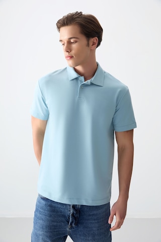Açık Mavi Pamuklu Kalın Yumuşak Dokulu Polo Yaka Oversize Fit Basic Erkek T- Shirt - 88381 Açik Mavi