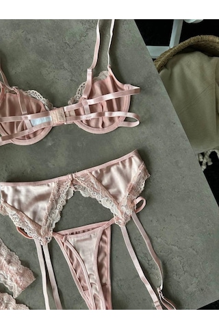 Diamond Pembe Dantel Detaylı Jartiyer Set Pembe