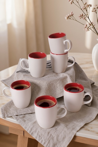 Keramika Mat Beyaz / Kırmızı Bulut Kupa 9 Cm 6 Adet Çok Renkli