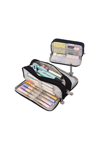 Ww Üç Katmanlı Büyük Kapasiteli Kalem Kutusu-siyah