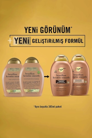 OGX Brazilian Keratin Smooth Düzleştirici Sülfatsız Şampuan 385 ml + Saç Bakım Kremi 385 ml