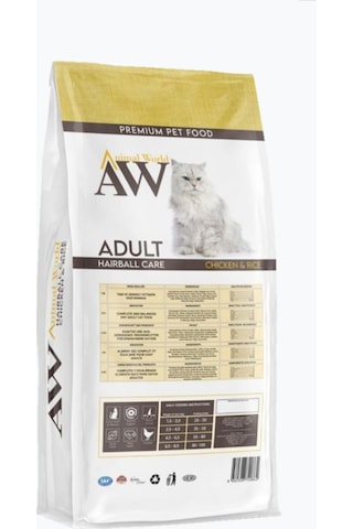 Animal World Hairball Tüy Yumağı Önleyici Tavuklu Yetişkin Kedi Maması 15 KG