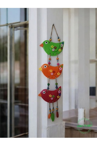 3'lü El Boyaması Dekoratif Kuş Duvar Ve Balkon Süs Boncuk Kırmızı