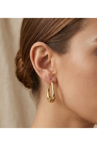 Kadın Gold Renk Oval Damla Küpe Şık Minimal Modern Tasarım Altın