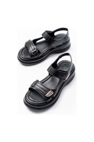 Dmr Elegance Ginya Siyah Cilt Cırt Cırtlı Sandalet Renkli