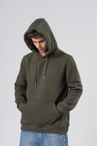 Coal City Erkek Haki 3 İplik Şardonlu Oversize Kapüşonlu Sweatshirt Yumuşak Dokulu
