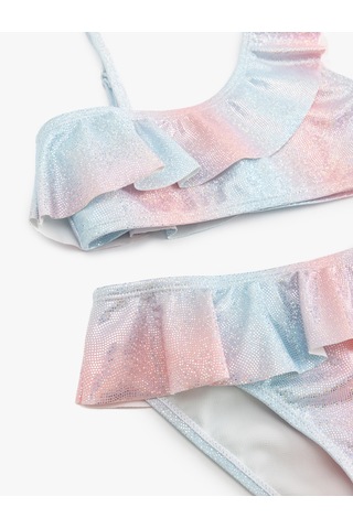Koton Bikini Takımı Fırfırlı Tek Omuz İnce Askılı Pembe Desenli 5skg00020mm Pembe Desenli