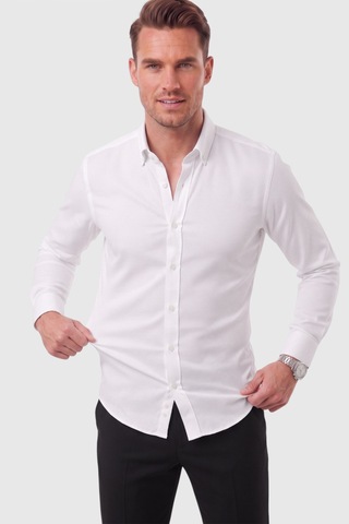 Rizzup Erkek %97 Pamuk Slim Fit Dar Kesim Petek Dokulu Likralı Örme Beyaz Gömlek 2600707