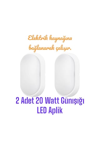 2 Adet 20 Watt Günışığı Ledli Nemli Alan, Dış Mekan, Bahçe, Banyo, Teras, Balkon, Kamelya Apliği Gün Işığı - Sarı