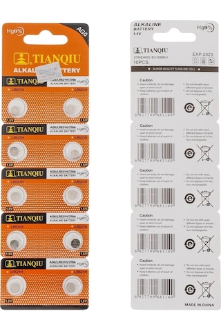 Tianqiu AG0 LR521H/379A Alkalin Düğme Pil 10'lu