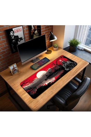 Japon Samuray Oyun Gaming Klavye Mouse Pad Kaymaz Taban Kenarları Dikişli Su Geçirmez Masa Matı 70x30 Cm