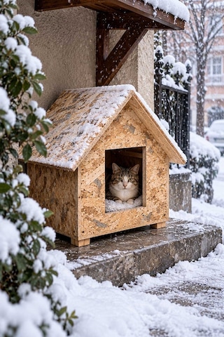 Reyo Kedi Evi Dış Ortam Uygun Ahşap Kedi Yuvası Kedi Barınağı Rüzgar ve Soğuğa Dayanıklı Osb Malzeme 46 x 34 x 34 CM CAT26