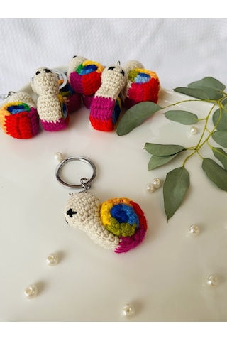 Fynbos Amigurumu Renkli Sevimli Salyangoz Figürlü Anahtarlık