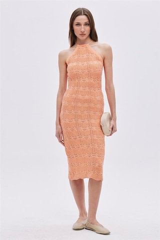 Sherin Oranj Halter Yaka Midi Triko Elbise-oranj