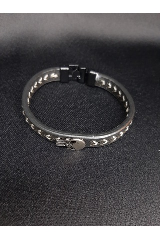 Mryart Unisex Suni Deri Metal Detaylı El Yapımı Bileklik Siyah