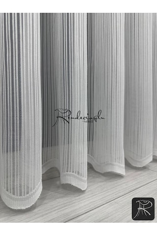 Tül Perde Örme Kumaş Çizgili Rivella Desen Ütü Sevmez Ekru
