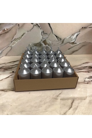 Bar Mum 25li Paket Gümüş Varaklı Gümüş Bar Mum 25li Paket Gümüş Varaklı Gümüş