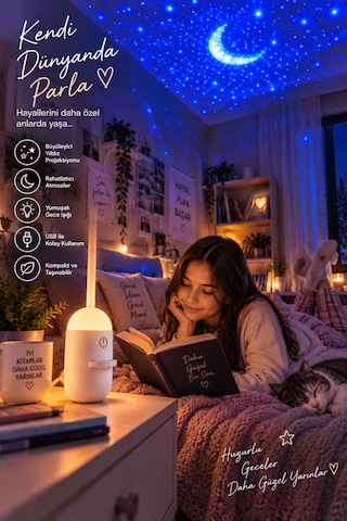 Çocuk Odası İçin Yıldızlı Gökyüzü Projeksiyon Gece Lambası Aklby-bsva58