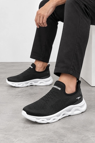 Ht Hotin Bonita Erkek Bağcıksız Triko Günlük Sneaker Ayakkabı - Siyah