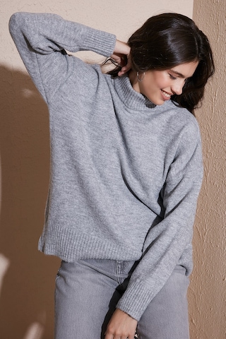 Lela Premium Oversize Fit Balıkçı Yaka Yumuşak Dokulu Triko Bayan Kazak 680Kz00469 Açık Gri