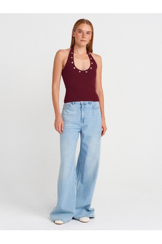 Dilvin 21162 Halter Yaka Top-bordo Bordo