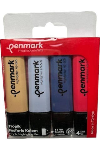 Penmark Fosforlu Kalem 4'lü Asetat Karışık Renk Tropik 86831817113227 Hs-505-4t 709704 Çok Renkli