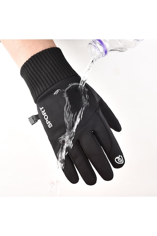 Su-Soğuk-Rüzgar Geçirmez Dokunmatik Parmak Motosiklet-Kayak Eldiveni - Large Siyah