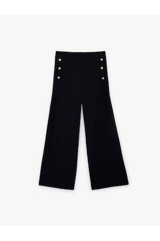 Koton Krep Scuba Aksesuar Düğme Detaylı Geniş Paça Pantolon Lacivert 6sak40005ek Lacivert