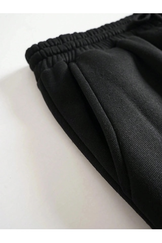 Unisex Kadın/erkek Özel Renkli Düz Paça Lastik Eşofman Altı Jogger Siyah
