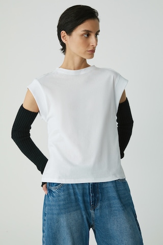 Ethıquet Lorı Kadın 100% Pamuk Sıfır Kol Yuvarlak Yaka Standart Boy Örme Beyaz T-shirt