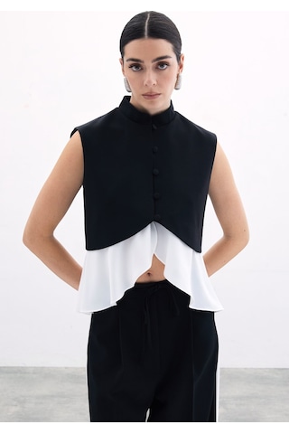 Sateen Kontrast Kısa Ceket - Siyah-135930 Siyah