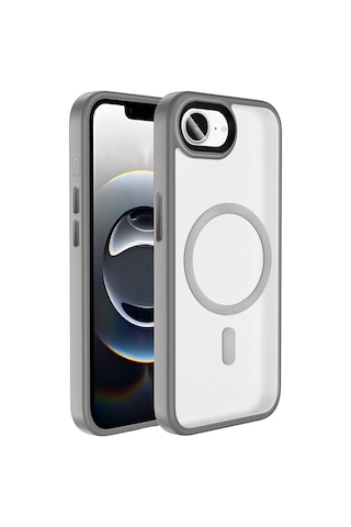 İphone 16e Uyumlu Kılıf Mat Arka Yüzey Wireless Şarj Özellikli Zore Flet Magsafe Kapak - Titanyum-gr Gri