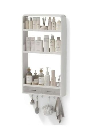 Premium Yapışkanlı Duvar Rafı Organizer, Banyo Mutfak Rafı, 70x40x10 Cm, Çekmeceli, Kancalı, Suya Dayanıklı, Delme Gerektirmez 50 x 22