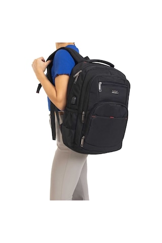 Dada 03 Laptop Bölmeli 17.3 İnç Su Geçirmez Kumaş Günlük Okul Sırt Çantası Siyah