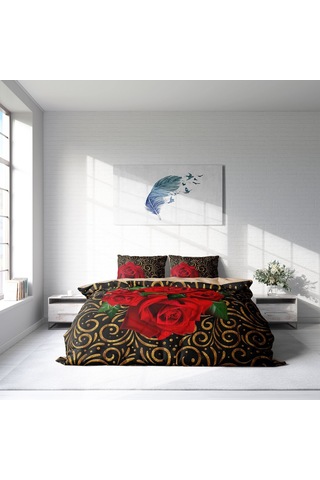 Monohome Gold & Roses 3D Pamuk Saten Çift Kişilik Nevresim Takımı Çok Renkli