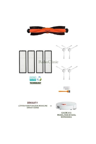 Xiaomi X10 Robot Süpürge Model Kod:b102gl Uyumlu Fırça,filtre,mop Seti-11 Parça