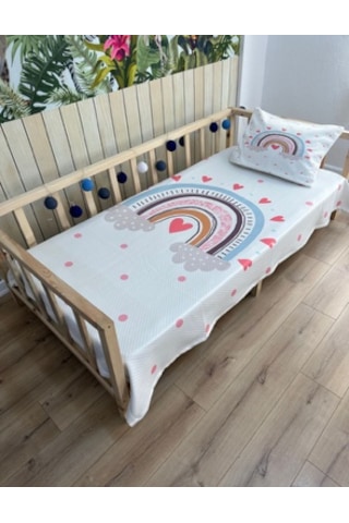 Kalpli Gökkuşağı Pike Örtüsü + Yastık Kılıfı