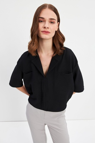 Stella Pulvis Siyah Kısa Kol Cepli Bluz Siyah