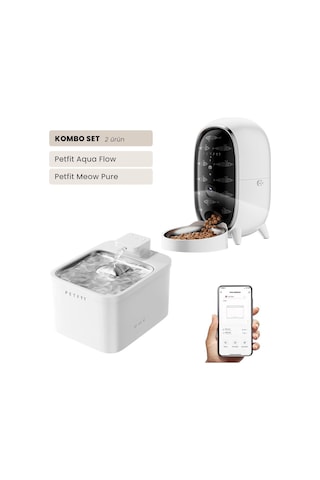 Petfit Aqua Flow Wifi Akıllı Bataryalı Otomatik Kedi Köpek Su Pınarı Çeşmesi Şelalesi+petfit Meow Pure 3l Wi-fi Kameralı Akıllı Otomatik Mama Kabı Besleme Ünitesi Bundle