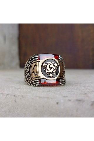 Fkgümüş Kırmızı Taşlı Teşkilatı Mahsusa Erkek Yüzük