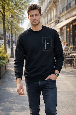 Remsa Erkek Fermuar Detay Bisiklet Yaka Pamuklu Sweatshirt 24722 Siyah Siyah