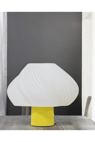Aura Modern Tasarım Masa Lambası , Komidin Aydınlatma Şık Abajur - Sarı Beyaz Çok Renkli