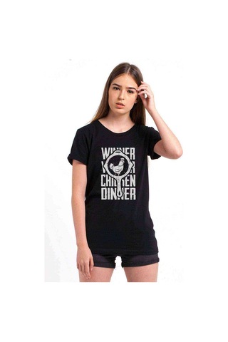 Pubg Pubg Winner Tava Tavuk Baskılı Siyah Kadın Tshirt