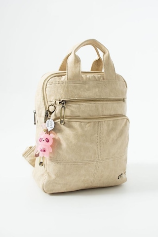 Baginn Vegan Deri Kadın Sırt Çantası Laptop-evrak Sırt Çantası 33 25 Cm Işıklı Charm Hediyeli Krem
