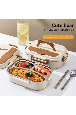 Padalink 316 Tıbbi Kalite Paslanmaz Çelik Isı Saklama Bento Kutusu, 2 Bölmeli, Öğrencilere Ve Ofis Çalışanlarına Uygun, Kaşık Ve Çatal İçeren 500ml Kapasite Yemek Kutusu Sarı